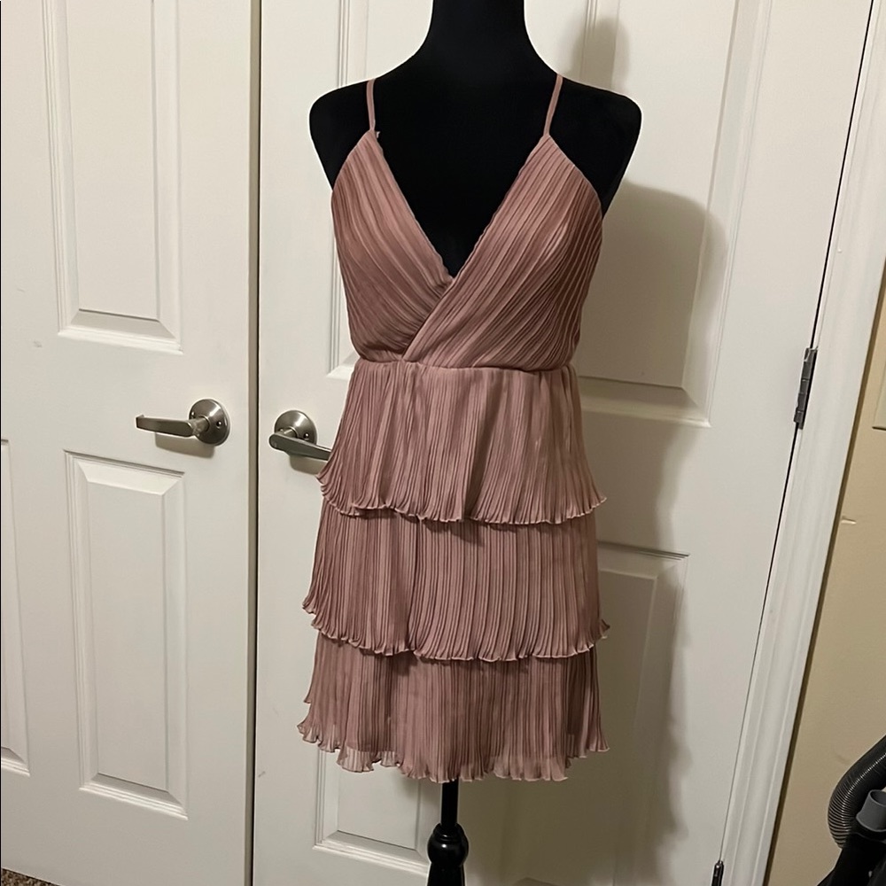 Altar’d State Elegant Ruffled Pinkish Tan Dress